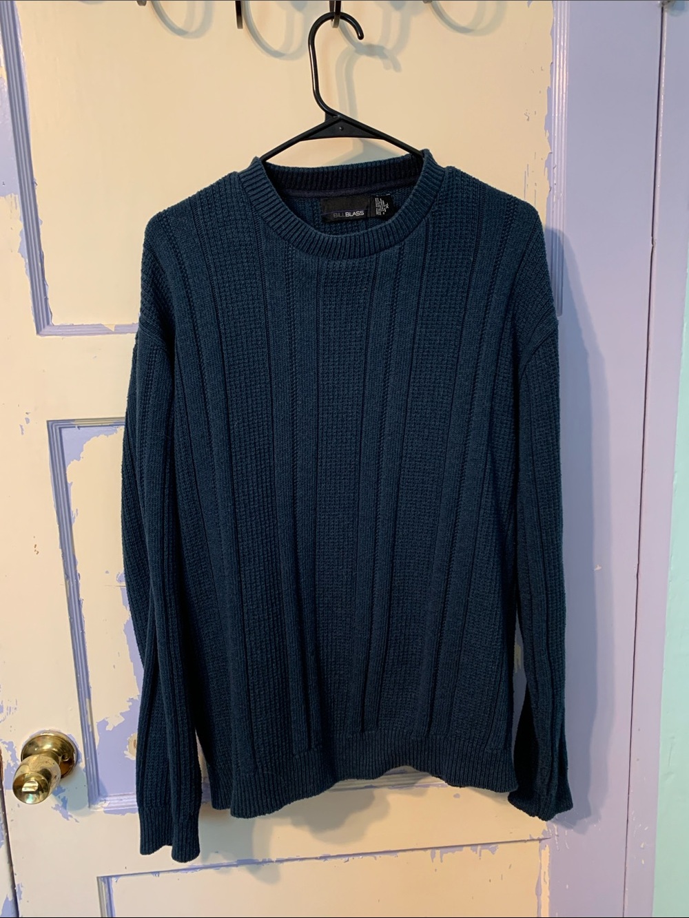 bill blass Men's Ribbed Crewneck Sweater - Navy Blue